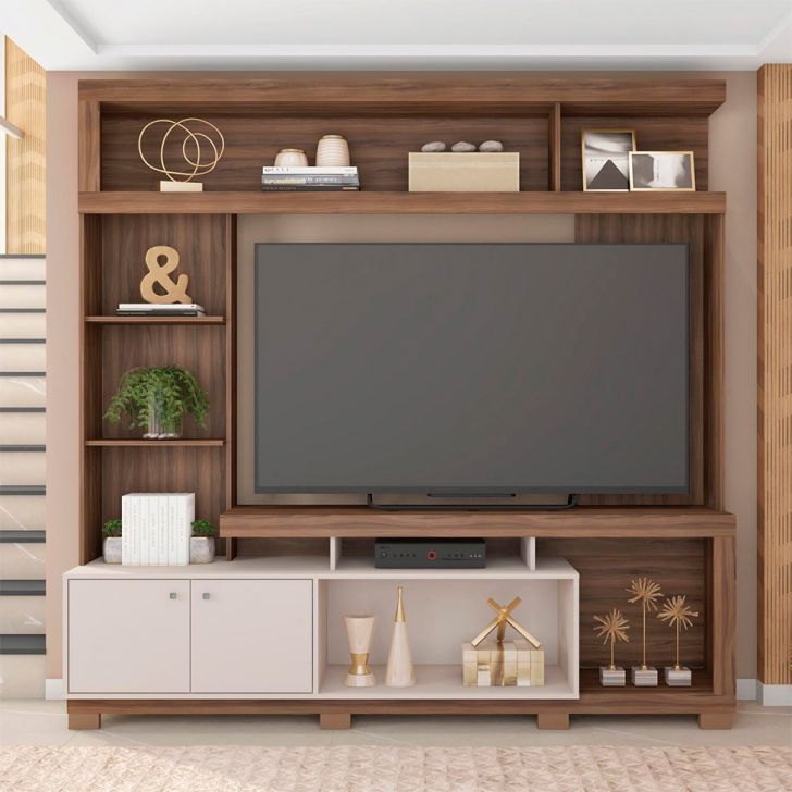 Estante para Home Theater e TV até 70 Polegadas 2 PT Nogueira e Off White