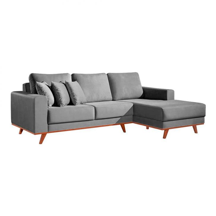 Sofá 4 Lugares Lombok Com Chaise Direito Veludo Cinza