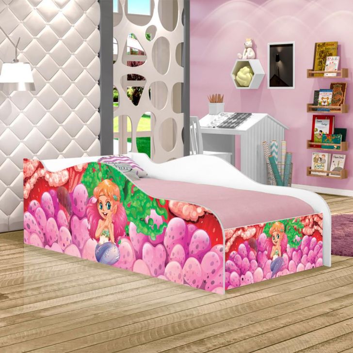 Mini Cama Fun Sereia e Corais Infantil Com Colchão