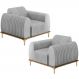 Kit 02 Poltronas Decorativas Base De Madeira e Pés D'Ouro Molino D02 Linho Cinza D-315 - Lyam Decor