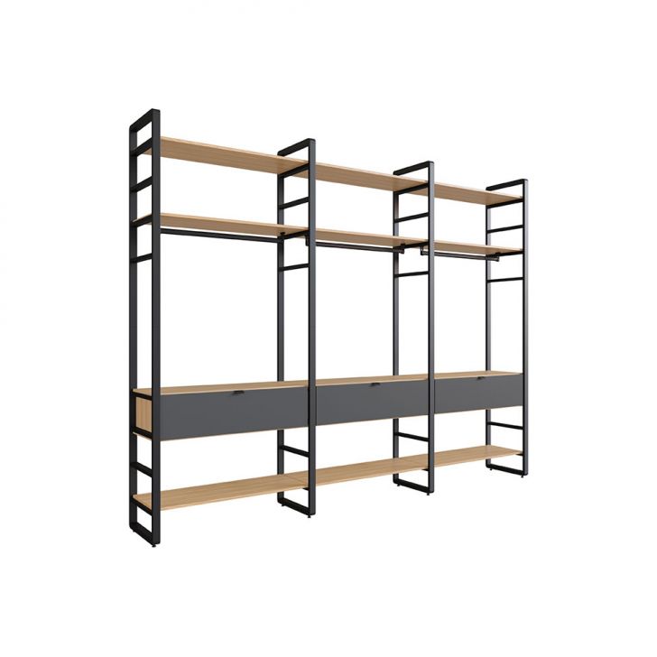 Image of Guarda-roupa Closet Modulado Industrial Philly Ii 3 Gavetas Cedro E Grafite 294 Cm PLA-MO895CL29VNUMOB