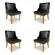 Kit 4 Cadeiras Decorativas Sala de Jantar Base Fixa de Madeira Firenze PU Preto Brilho/Castanho G19 - Gran Belo