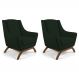 Kit 02 Poltronas Decorativas Sala de Estar Base de Madeira Naomi Veludo Verde Musgo - Gran Belo