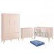Dormitório Infantil Theo Retrô 3 Portas, Cômoda, Berço Rosa Fosco com Pés Madeira Natural e Colchão - Reller Móveis
