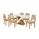 Conjunto de Mesa de Jantar Retangular com Tampo de Vidro Off White Graviola e 6 Cadeiras Luna Bouclé Bege e Canela