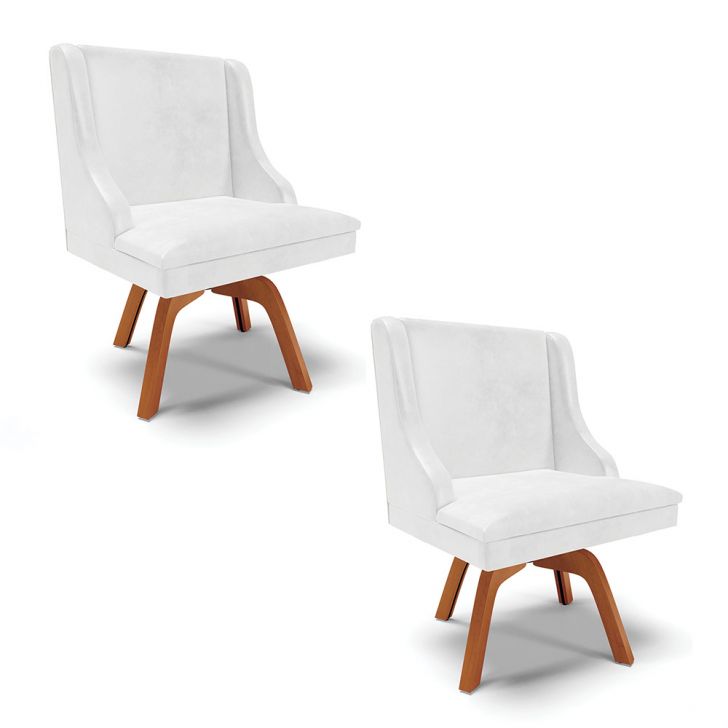 Kit 02 Cadeiras de Jantar Liz Corano Branco Base Giratória de Madeira MM35 - D'Rossi