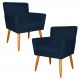 Kit 2 Poltronas Decorativa para Sala de Estar Cecília Suede Azul Marinho - Montanaris Decor