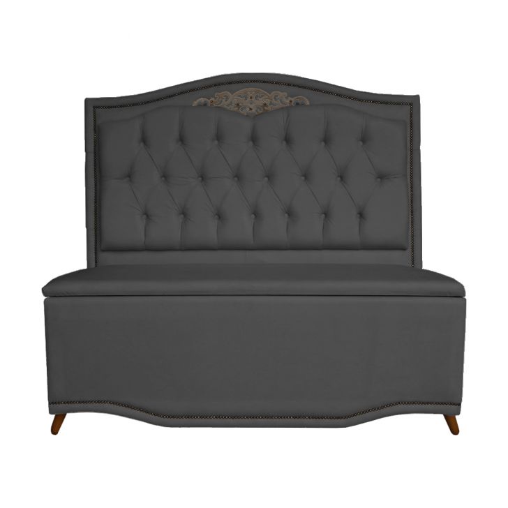 Cabeceira mais Calçadeira Casal King 195cm Para Cama Box Greta Suede Cinza - DS Estofados