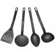 Conjunto 4 Utensílios de Cozinha Plástico Preto Colher Conch