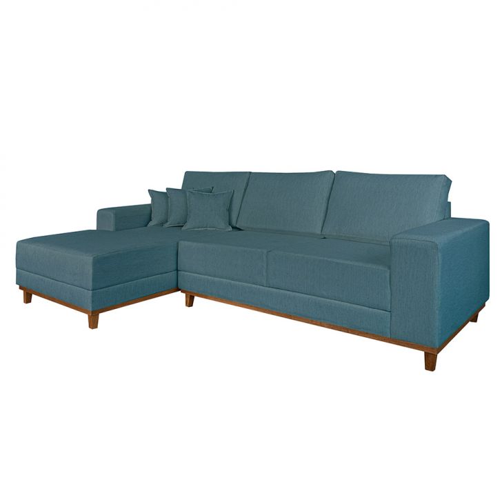 Image of Sofá 4 Lugares Mônaco Com Chaise Esquerdo Linho Azul Claro PLA-LE480UP29TECMOB