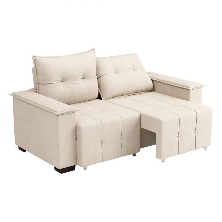Sofá 3 Lugares Retrátil E Reclinável Slim Suede Bege