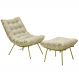 Conjunto Decorativo Poltrona e Puff Abel Base de Ferro Dourada Veludo Bege G41 - Gran Belo