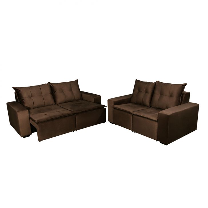Conjunto De Sofá 2 E 3 Lugares Retrátil Paraty Suede Chocolate