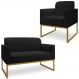 Conjunto Namoradeira e Poltrona Decorativa Isabella Base Industrial Linho Preto/Dourado G19 - Gran Belo