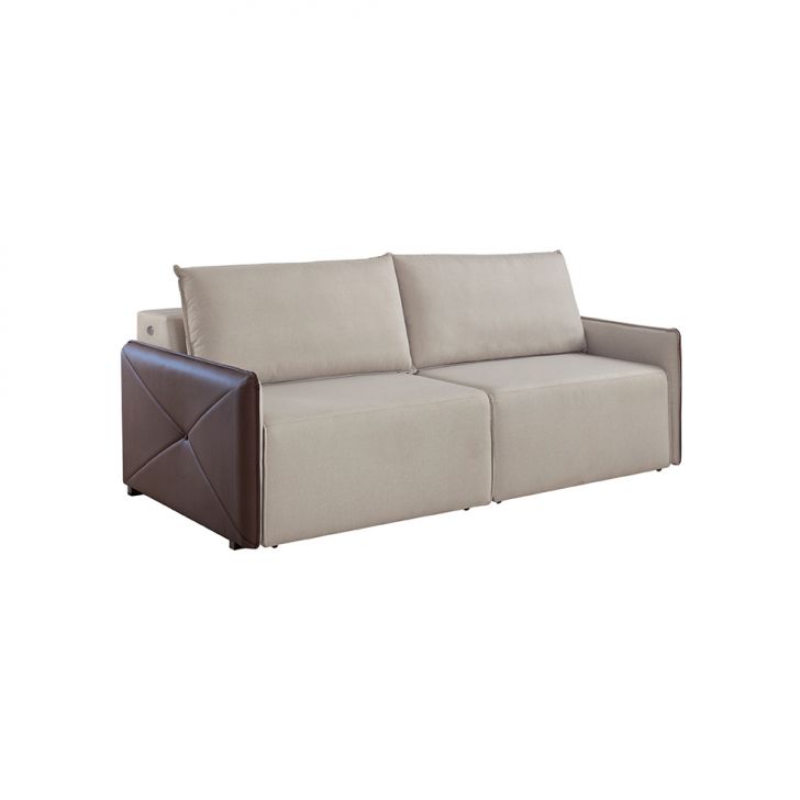 Sofá 3 Lugares Retrátil Urban Com Entrada Usb Linho Bege E Marrom 200 Cm
