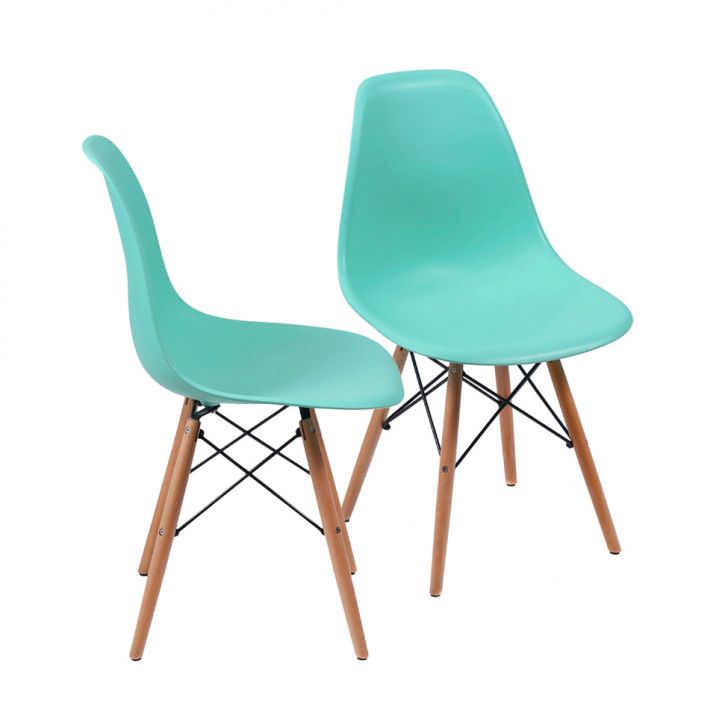 Conjunto com 2 Cadeiras DKR Eames Turquesa e Madeira