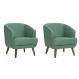 Conjunto com 2 Poltronas Betania Linho Mescla Verde Salvia e Madeira