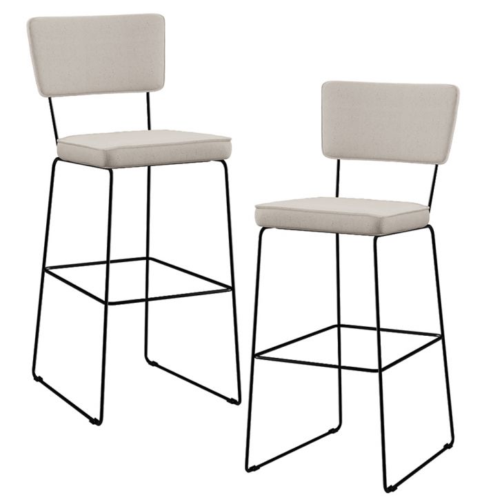 Kit 02 Banquetas Alta Para Cozinha Sala De Jantar Base em Aço Fixa Allana L02 Linho Cru - Lyam Decor