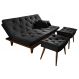 Kit Sofa Cama Caribe + 2 banquetas Rubi Suede Preto Essencial Estofados