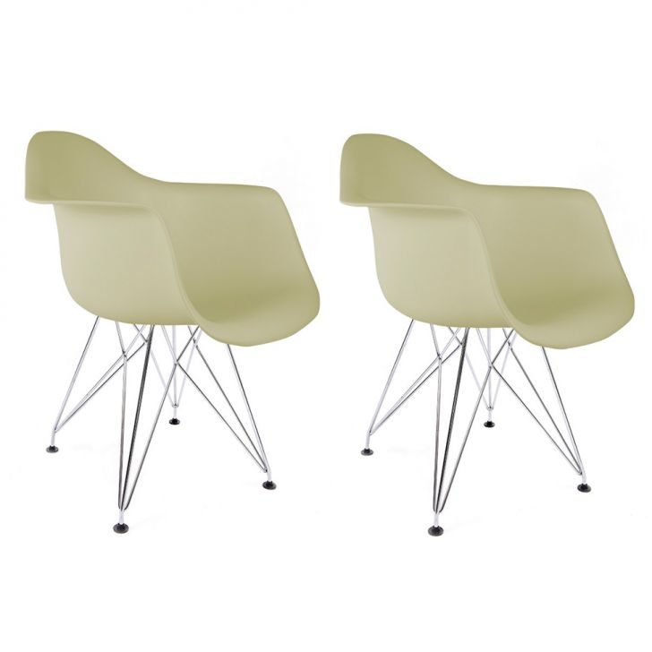 Conjunto com 2 Cadeiras Eiffel Cromado e Bege