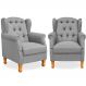 Kit 02 Poltronas Decorativas Para Sala de Estar Yara P02 Linho Cinza Escuro - Lyam Decor
