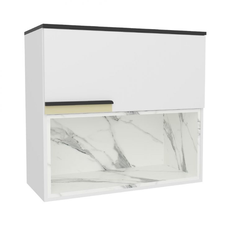 Armário Aéreo Manhattan 1 Porta Branco Ártico com Nicho Calacatta
