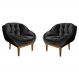 Kit 2 Poltronas Decorativa Marcela Veludo Preto Base Madeira Castanho - Pallazio