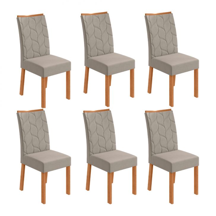 Conjunto com 6 Cadeiras Rayla Veludo Capuccino e Amêndoa
