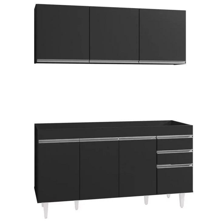 Armário Aéreo Argélia e Balcão Gabinete de Pia Marrocos 150cm Preto - Lumil