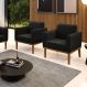 Kit 2 Poltronas Decorativas Isabella Pés Fixo em Madeira Castanho Suede Preto G19 - Gran Belo