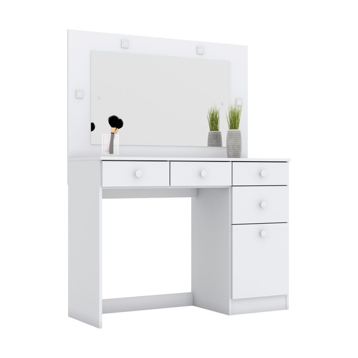 Penteadeira com Espelho e LED Charme 1 Porta 4 Gavetas Branca