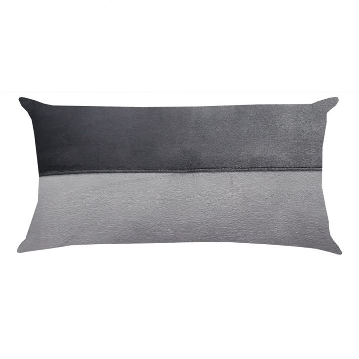 Almofada Retangular Maia Veludo Cinza e Preta 30x50 cm
