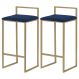 Kit 2 Banquetas Decorativa Jasmine Base Gold Veludo Azul G41 - Gran Belo