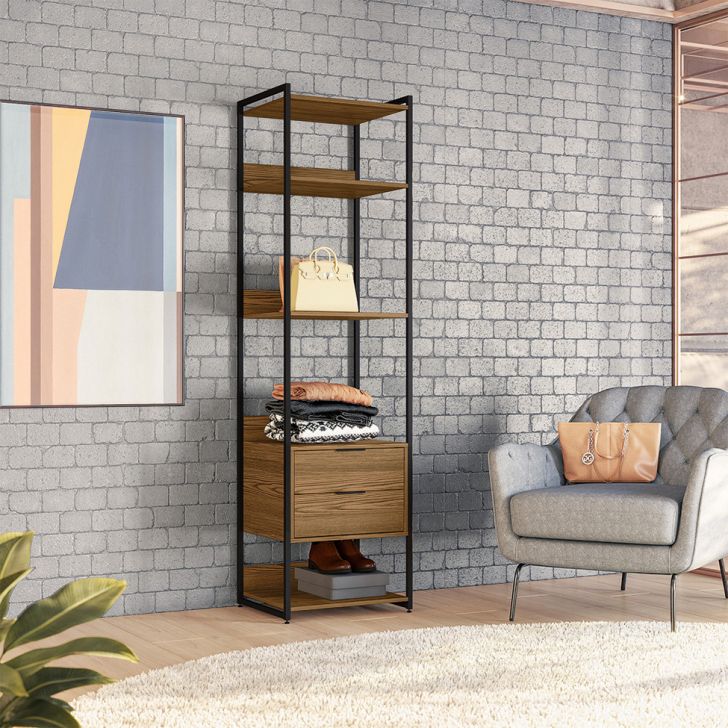 Guarda-roupa Closet Industrial Mital 2 Gavetas Conhaque E Preto 54 Cm