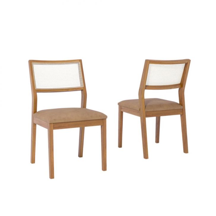 Conjunto com 2 Cadeiras Bella Revestimento Sintético Kaki e Madeira