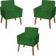 Kit 3 Poltronas Para Sala Decorativa Confortáveis Beatriz Suede Verde Pé Castanho - Clique E Decore