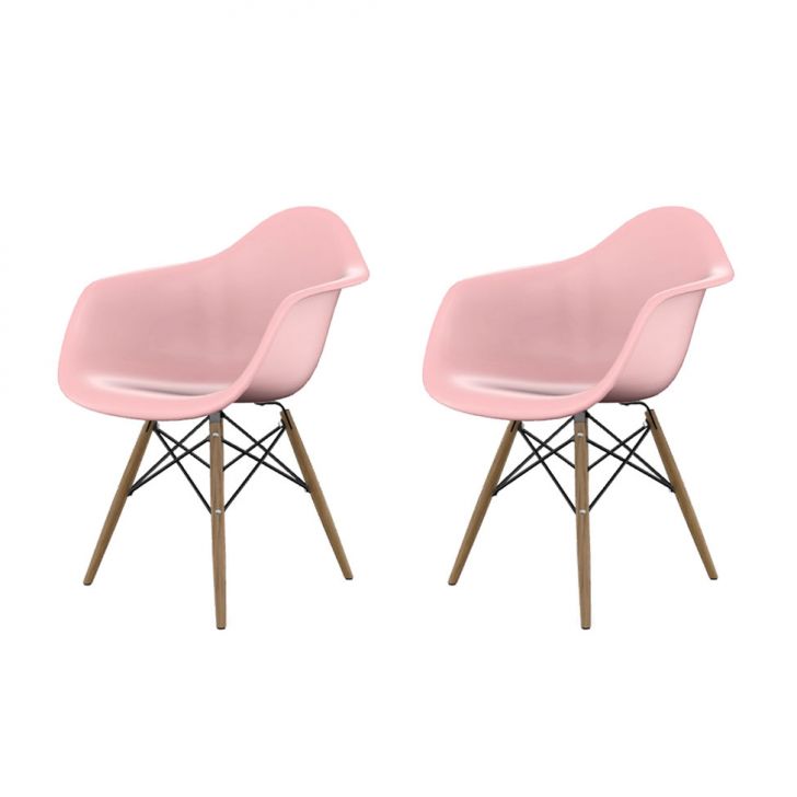 Conjunto com 2 Cadeiras Eames Arm DSW Rosa e Madeira