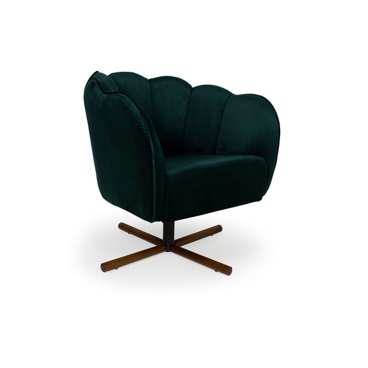 Poltrona Ariel Giratória Suede Esmeralda E Castanho