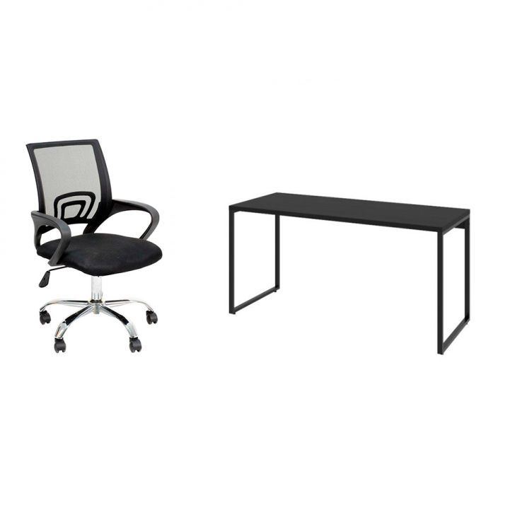 Conjunto de Mesa Kuadra I 150 cm com Cadeira de Escritório Secretária Giratória Javix Preta