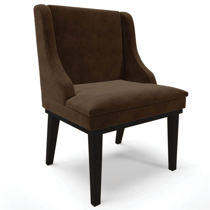 Cadeira Estofada para Sala de Jantar Base Fixa de Madeira Preto Lia Suede Marrom - Ibiza