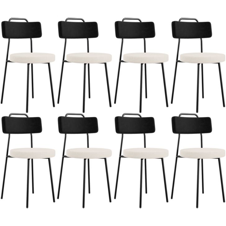 Kit 08 Cadeiras Decorativa Estofada Sala Jantar Barcelona L02 Couríssimo Preto Linho Cru - Lyam