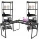 Kit Mesa Para Escritório Industrial em L com 2 Estantes com 5 Prateleiras Form C01 Preto - Lyam Decor