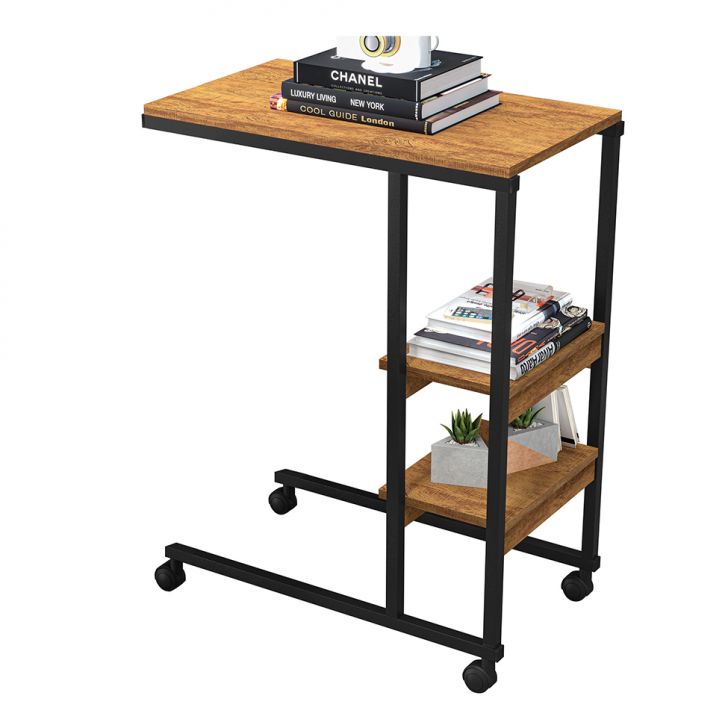 Mesa Lateral Fit Canela Rústico e Preta