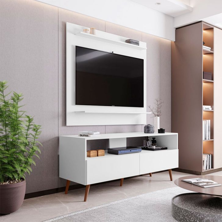 Conjunto Rack Bancada e Painel Adawi/Linden MDP/BP para TVs até 55 Branco G96 - Gran Belo