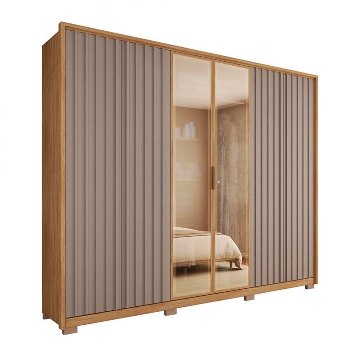 Image of Guarda-roupa Casal Com Vidro Reflecta 6 Portas 4 Gavetas Buriti E Fendi PLA-MO895CL09WKKMOB