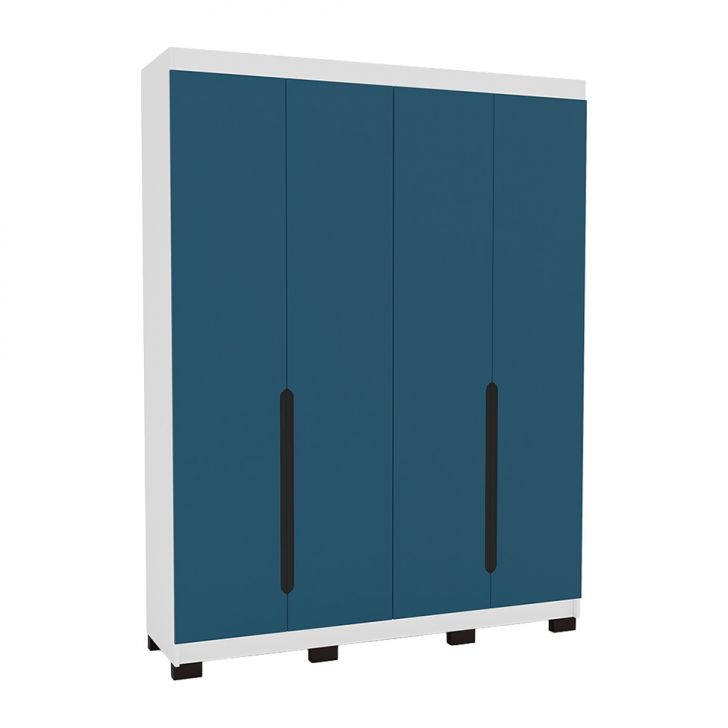 Guarda-roupa Solteiro Madrid 4 Portas 4 Gavetas Branco E Azul