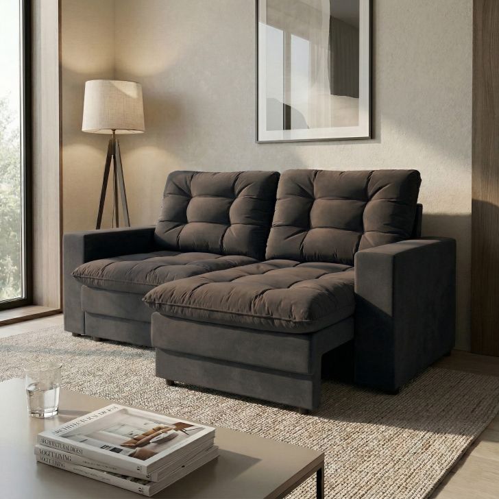 Sofá 2 Lugares Retrátil Lubeck Plush Suede Grafite 140 Cm