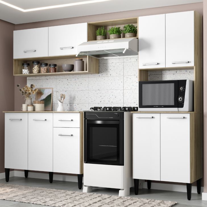 Armário Cozinha Compacta Arizona Essence Carvalho/Branco Carraro