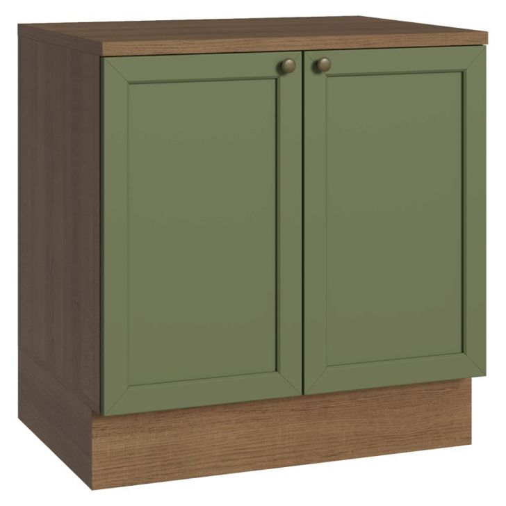 Balcão de Cozinha 80 cm 2 Portas Rustic/Verde Vik Madesa