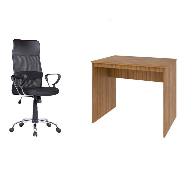 Conjunto de Mesa Office Mel com Cadeira de Escritório Diretor Giratória Vancouver Preta